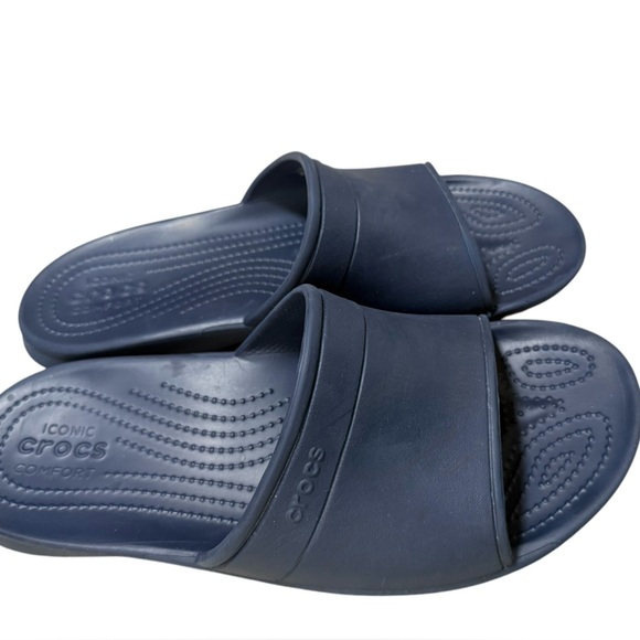 Navy crocs slides in excellent like-new condition. Men’s sz 9 or women’s sz 11. - Picture 5 of 6